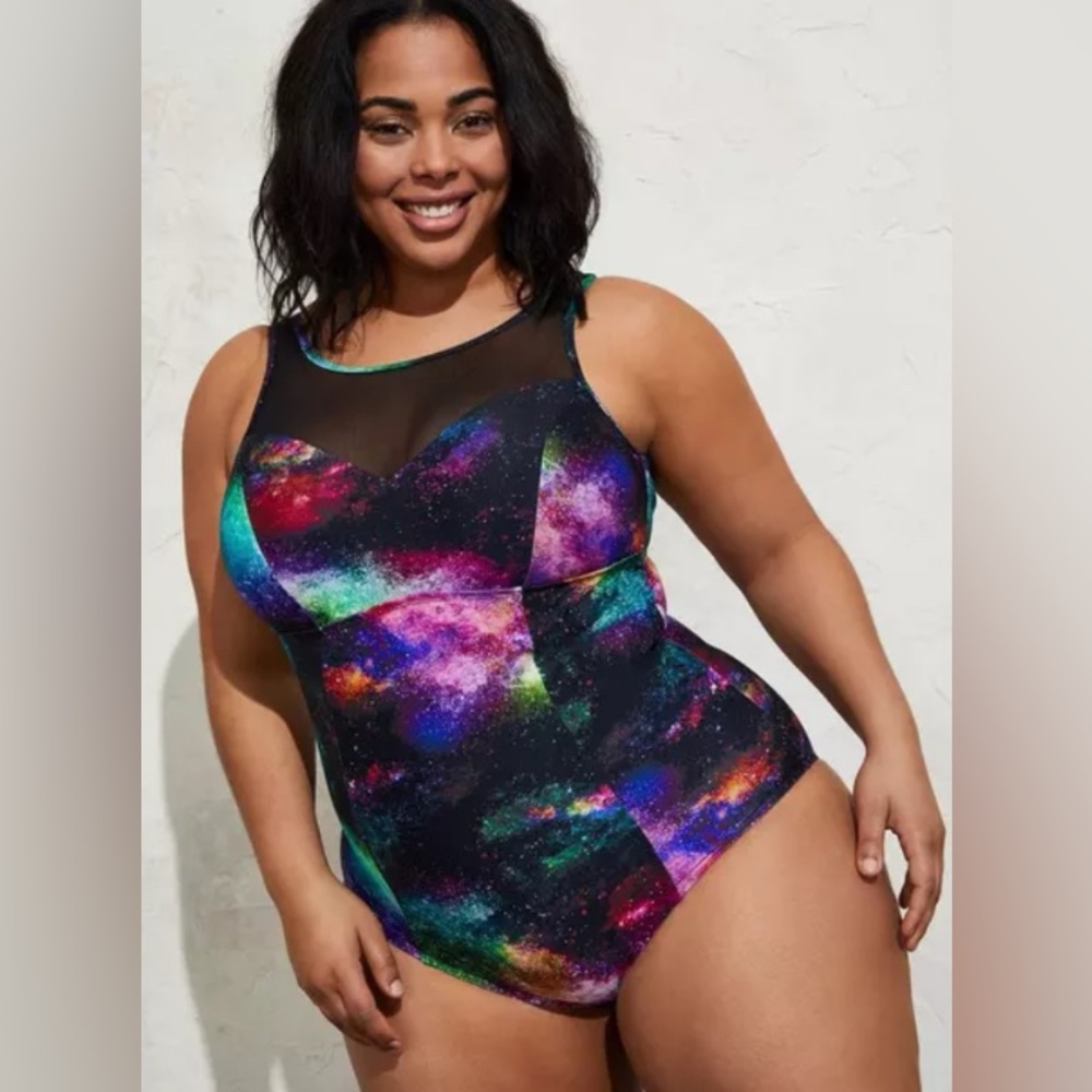 Torrid Wireless Mesh High Neck One Piece Swimsuit